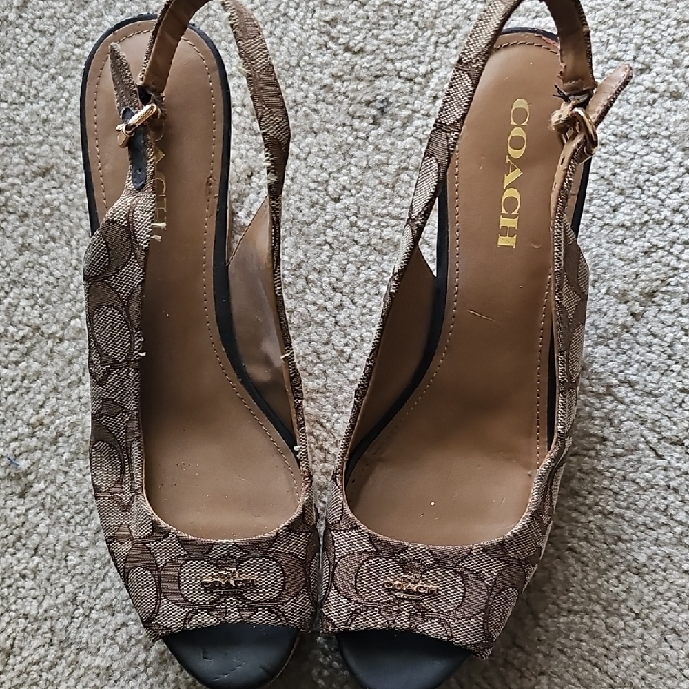 Coach Tan Patterned Slingback Heels
